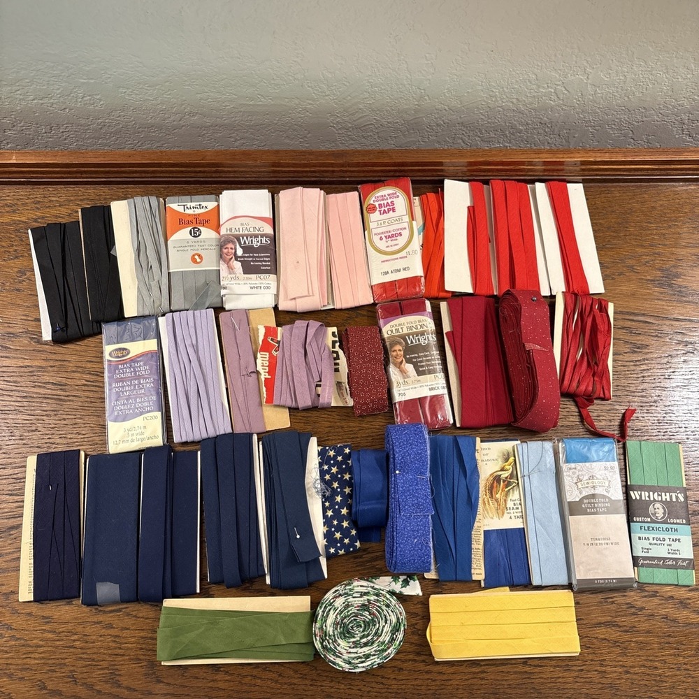 Vintage Lot Bias Tape, Hem Facing, Quilt Binding Some New Wrights, Trimtex, Etc